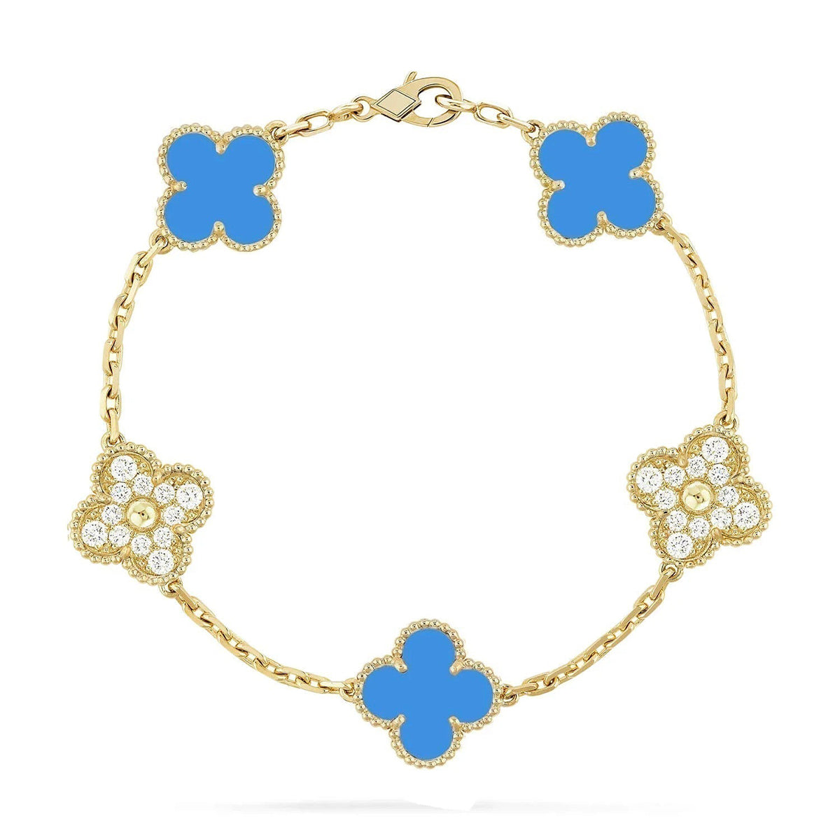 [Dawnora Jewelry] CLOVER 5 MOTIF BLUE AGATE BRACELET COLLECTION