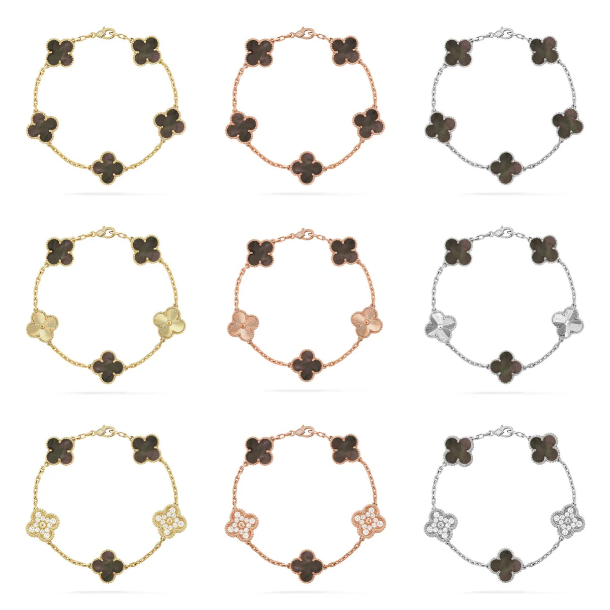 [Dawnora Jewelry] CLOVER 5 MOTIF GRAY MOP BRACELET COLLECTION