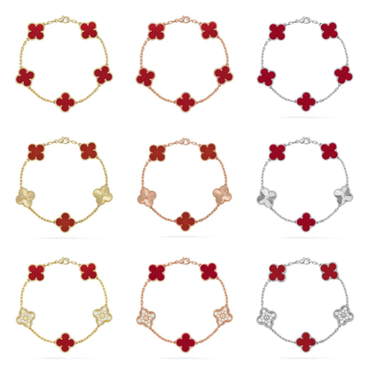 [Dawnora Jewelry] CLOVER 5 MOTIF RED CORNELIAN BRACELET COLLECTION