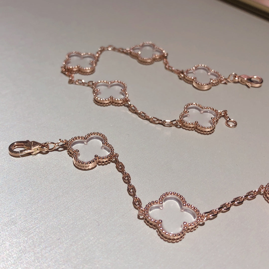 [Dawnora Jewelry]CLOVER 5 MOTIF ROCK CRYSTAL BRACELET