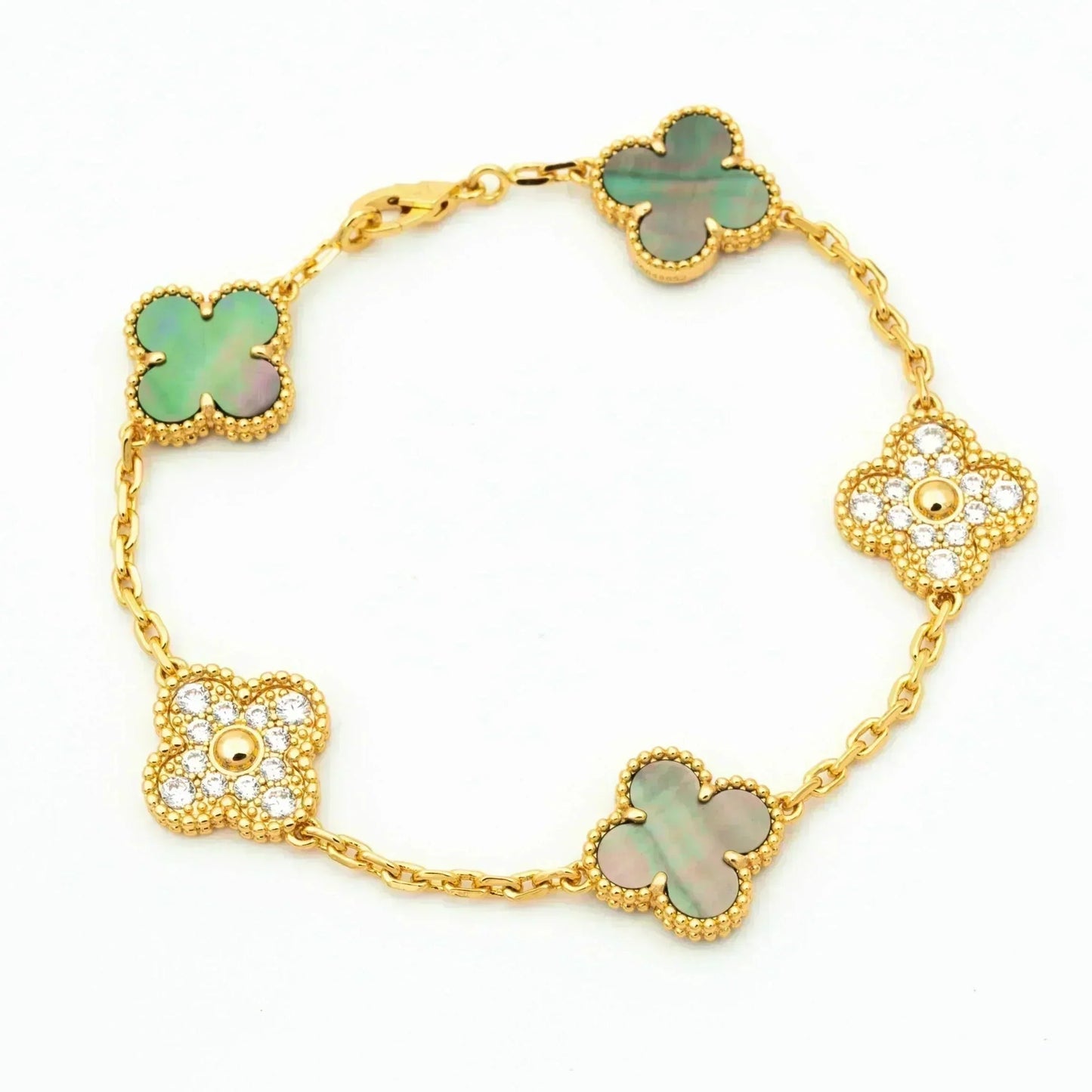 [Dawnora Jewelry] CLOVER 5 MOTIF GRAY MOP BRACELET COLLECTION