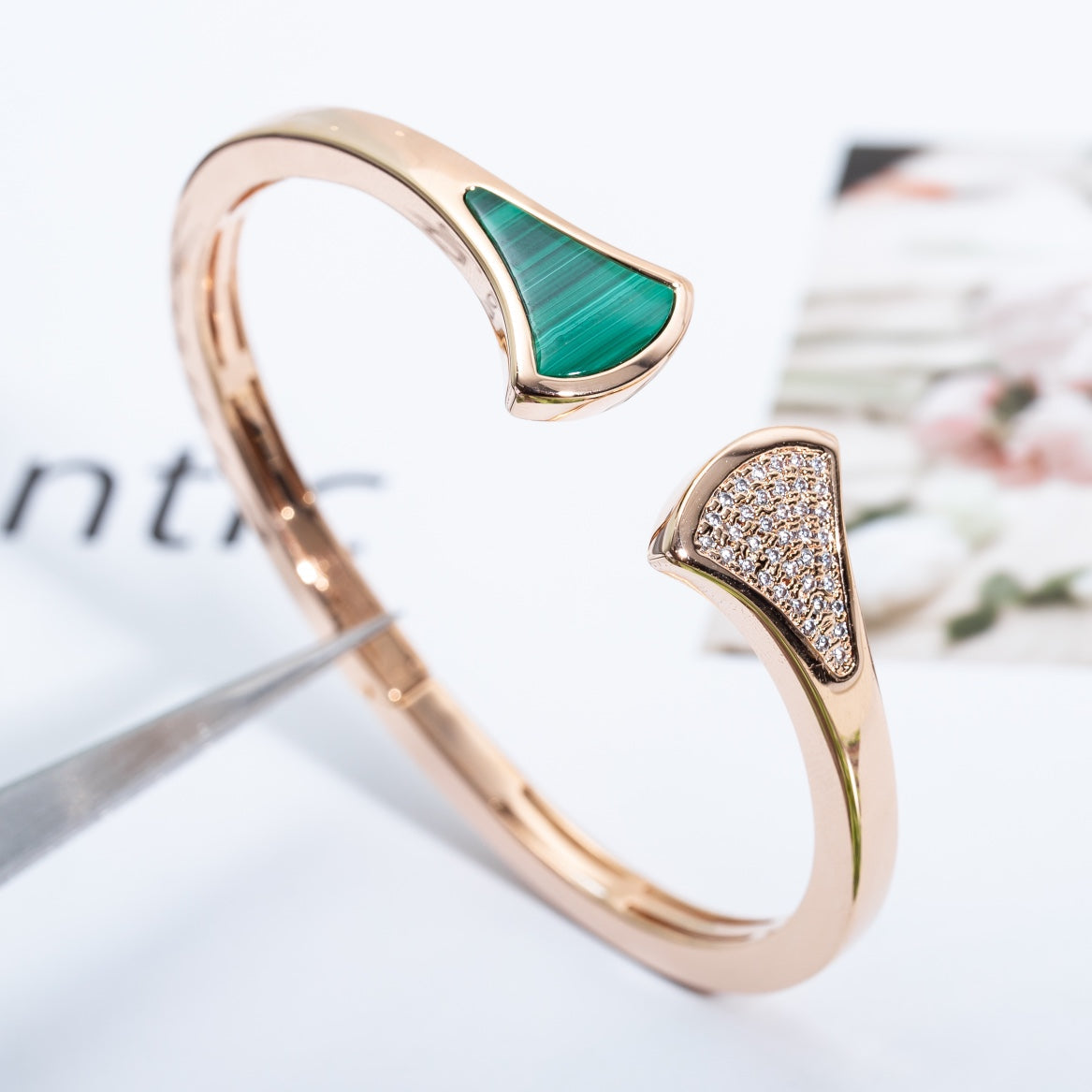[Dawnora Jewelry]DREAM BRACELET OPEN MALACHITE PINK GOLD