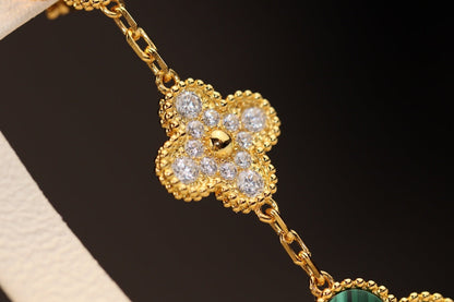 [Dawnora Jewelry]CLOVER EARRINGS GOLD MALACHITE DIAMOND 3 MOTIF