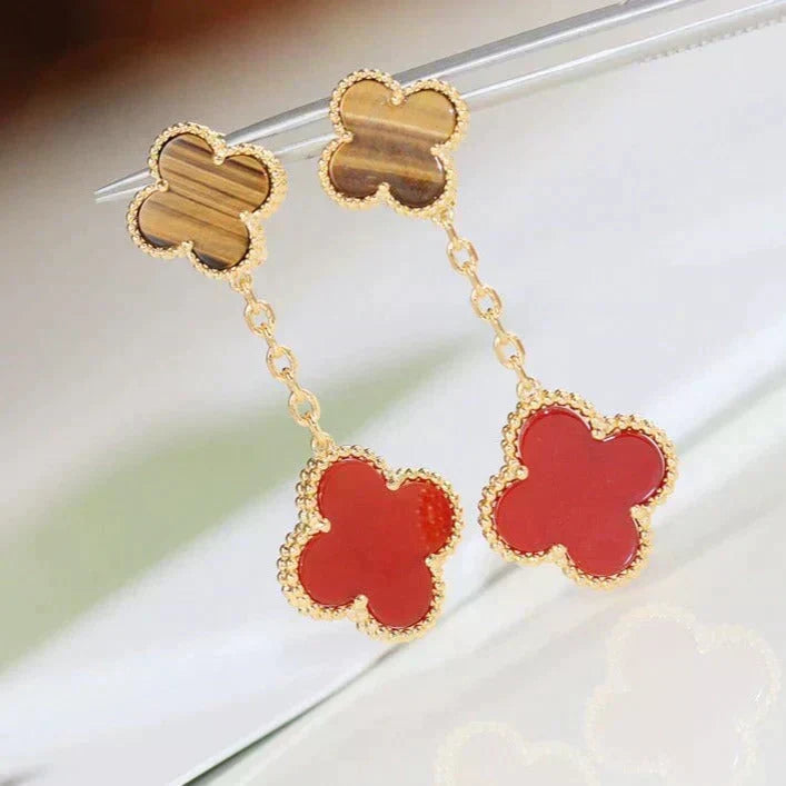 [Dawnora Jewelry]CLOVER  2 MOTIF  TIGER EYE CARNELIAN EARRINGS