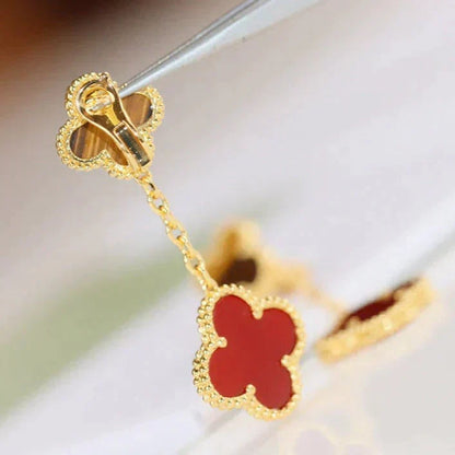 [Dawnora Jewelry]CLOVER  2 MOTIF  TIGER EYE CARNELIAN EARRINGS