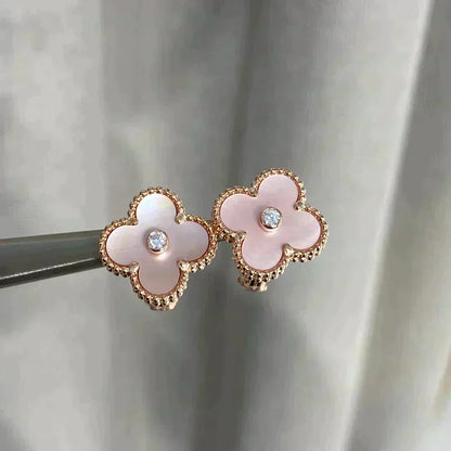 [Dawnora Jewelry]CLOVER MEDIUM 1 MOTIFS  PINK MOP DIAMOND EARRINGS
