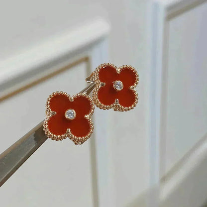 [Dawnora Jewelry]CLOVER MEDIUM 1 MOTIFS CARNELIAN  DIAMOND earrings