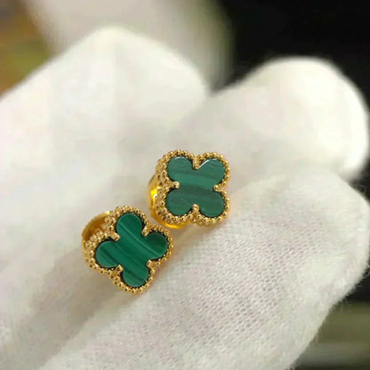 [Dawnora Jewelry]CLOVER MINI 9.5MM MALACHITE  EARRINGS