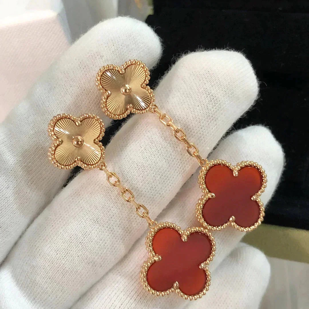 [Dawnora Jewelry]CLOVER 2 MOTIF  LASER CARNELIAN EARRINGS