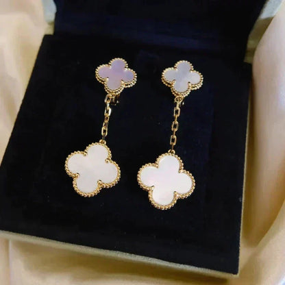 [Dawnora Jewelry]CLOVER 2 MOTIF WHITE MOP EARRINGS