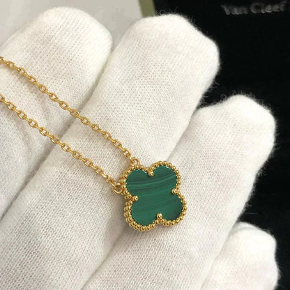 [Dawnora Jewelry]CLOVER 15MM MALACHITE SINGLE FLOWER  NECKLACE