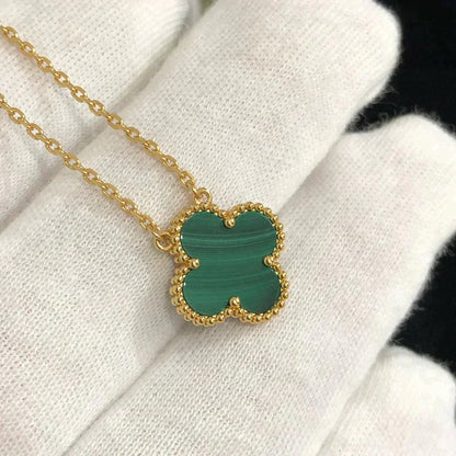 [Dawnora Jewelry]CLOVER 15MM MALACHITE SINGLE FLOWER  NECKLACE