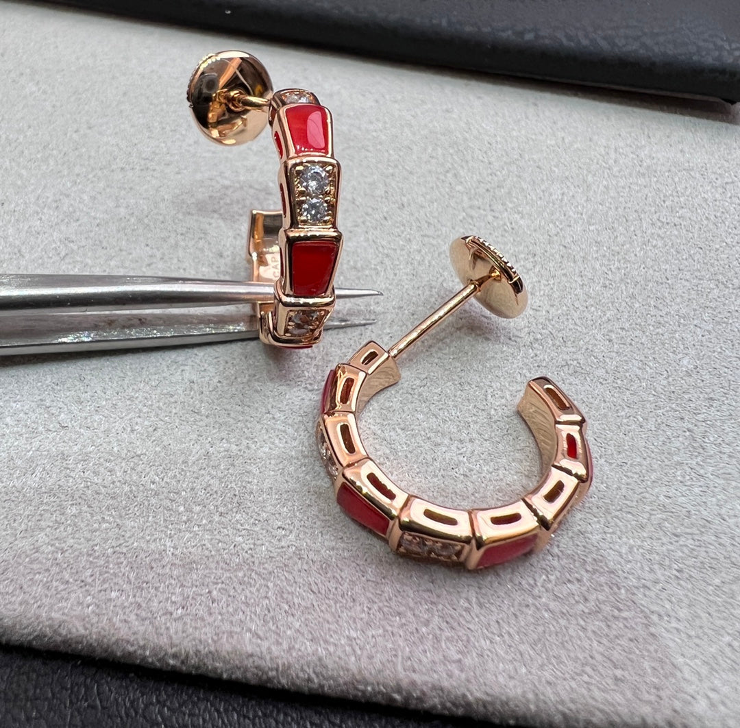 [Dawnora Jewelry]SERPENTI CARNELIAN PINK GOLD EARRINGS