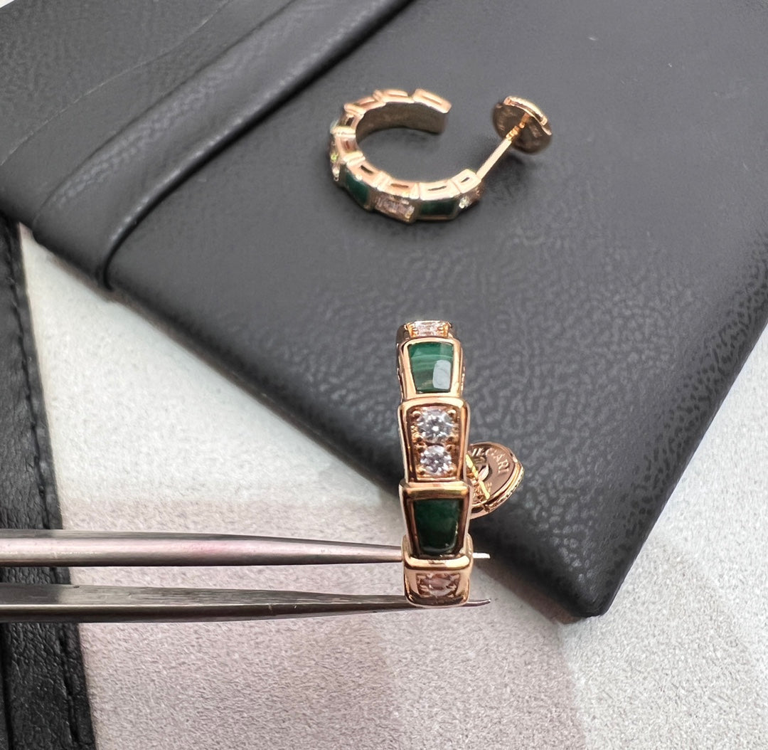 [Dawnora Jewelry]SERPENTI MALACHITE PINK GOLD EARRINGS