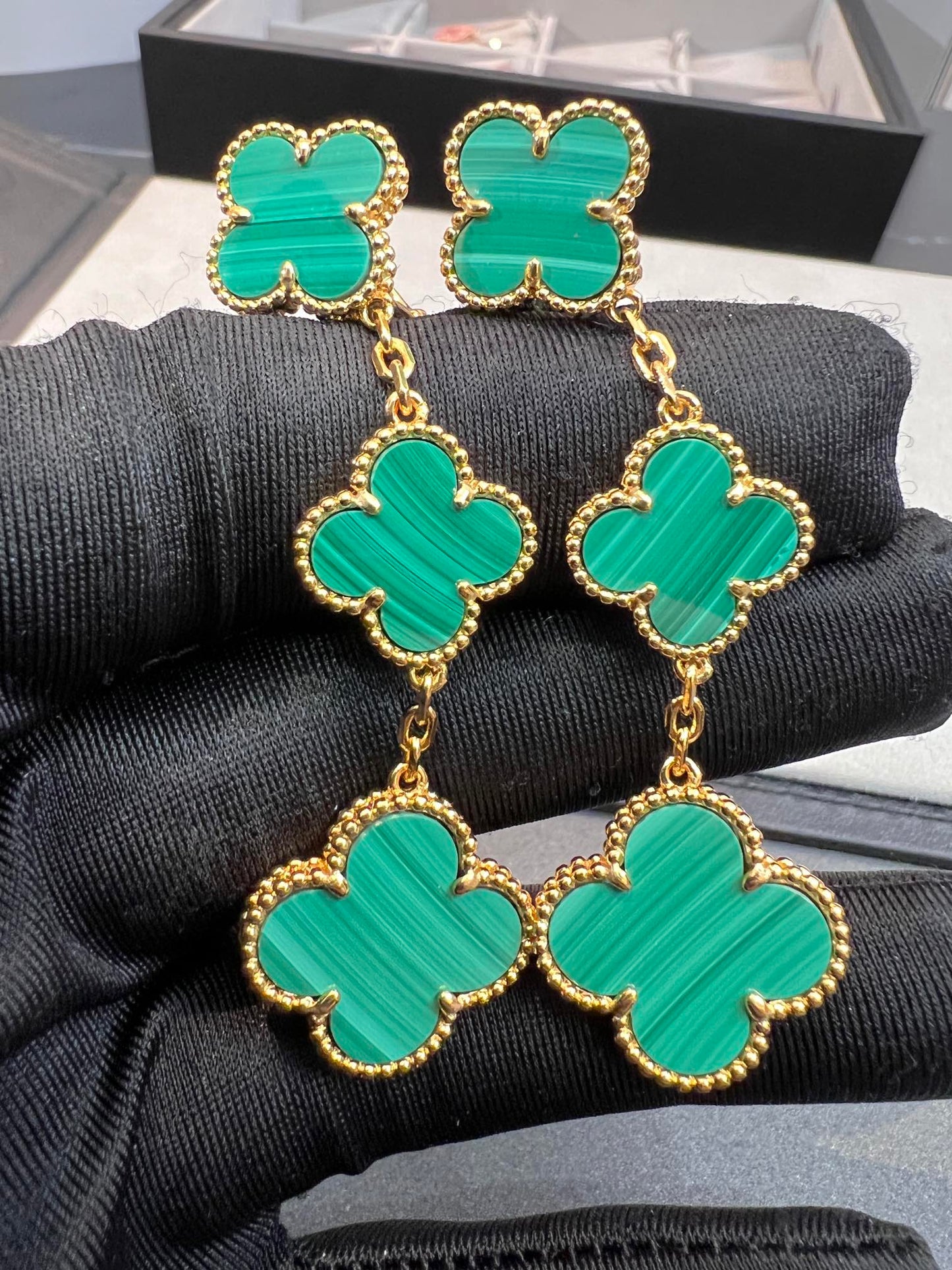 [Dawnora Jewelry]CLOVER MALACHITE 3 MOTIFS GOLD