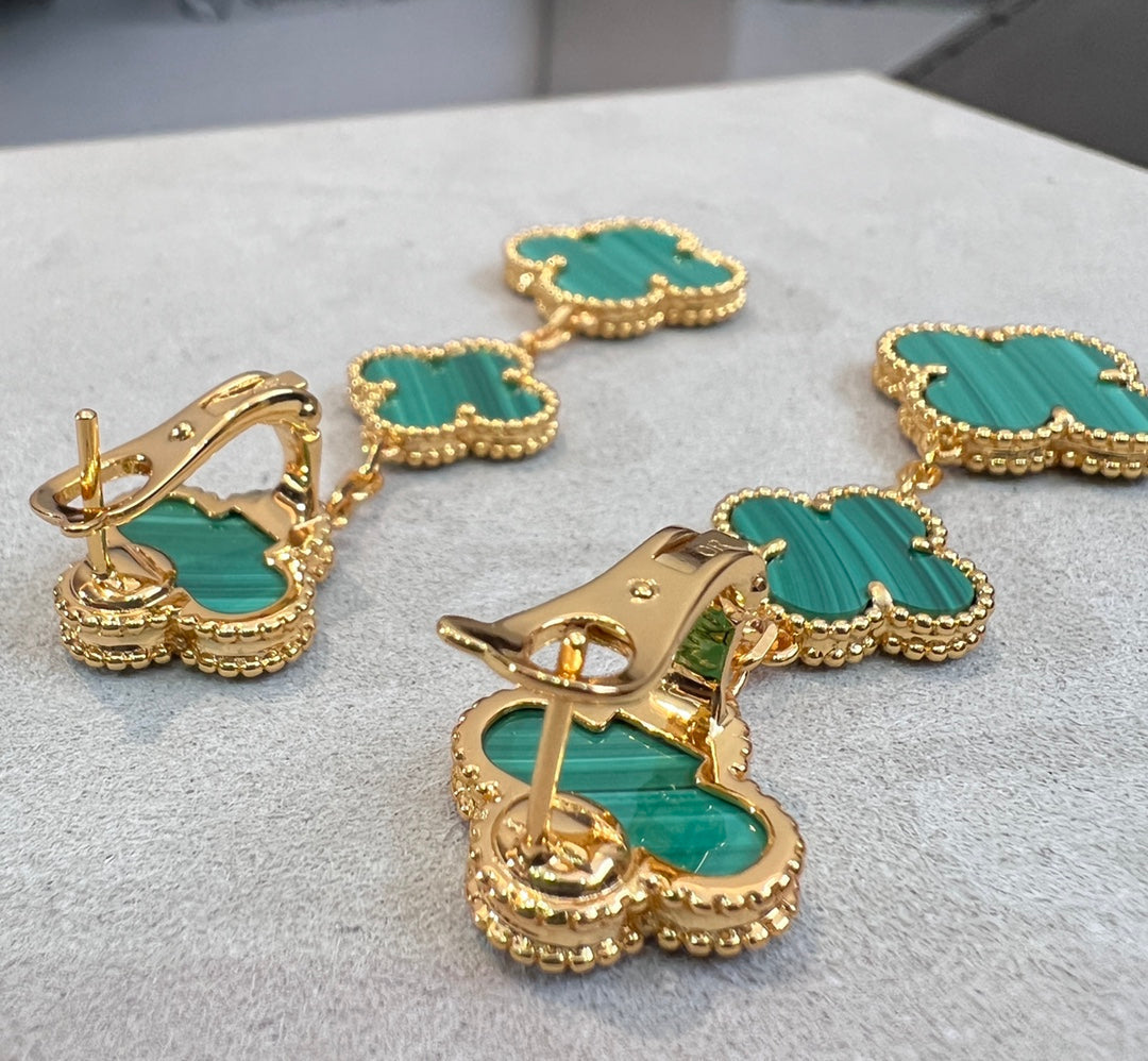 [Dawnora Jewelry]CLOVER MALACHITE 3 MOTIFS GOLD