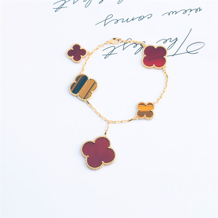 [Dawnora Jewelry]CLOVER BRACELET 5 MOTIFS CARNELIAN TIGER EYE