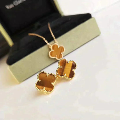 [Dawnora Jewelry]CLOVER MEDIUM 1 MOTIFS TIGER EYE EARRINGS