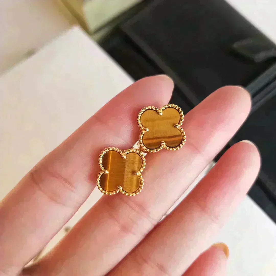 [Dawnora Jewelry]CLOVER MEDIUM 1 MOTIFS TIGER EYE EARRINGS