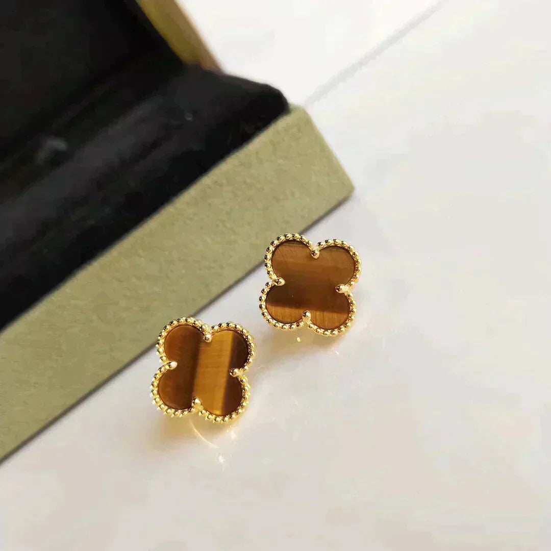 [Dawnora Jewelry]CLOVER MEDIUM 1 MOTIFS TIGER EYE EARRINGS