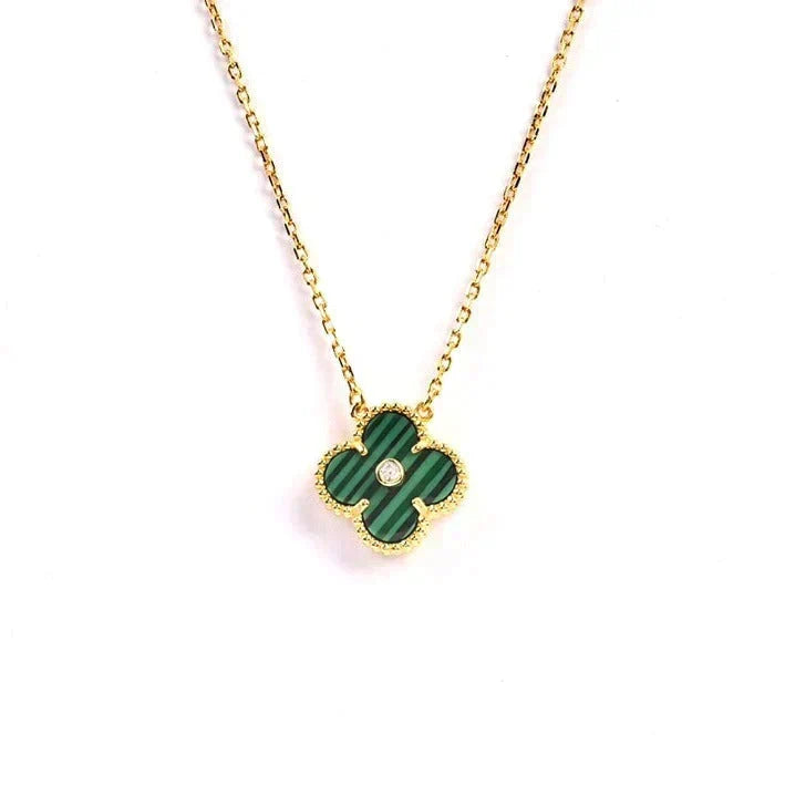 [Dawnora Jewelry]CLOVER 15MM DIAMOND TURQUOISE NECKLACE