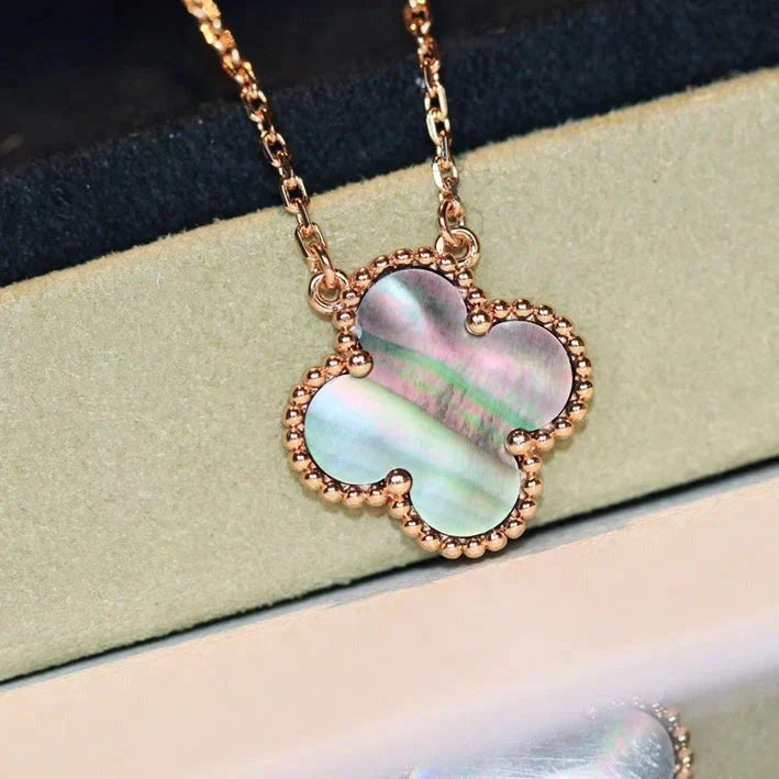 [Dawnora Jewelry]CLOVER 15MM  GRAY MOTHER OF PEARL NECKLACE