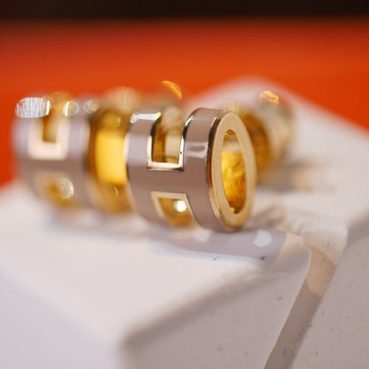 [Dawnora Jewelry]MINI POP H GOLD EARRINGS GREY