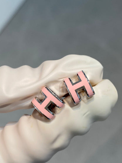 [Dawnora Jewelry]MINI POP H SILVER EARRINGS PINK