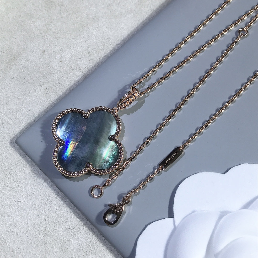 [Dawnora Jewelry]CLOVER 25MM GOLD DARK MOP BIG CLOVER NECKLACE