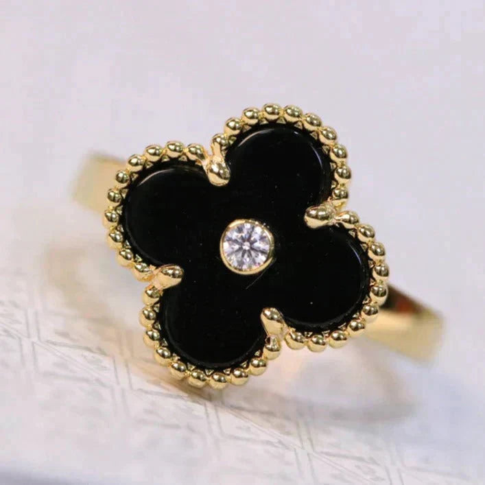 [Dawnora Jewelry]CLOVER ONYX RING GOLD DIAMOND