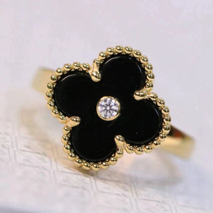 [Dawnora Jewelry]CLOVER ONYX RING GOLD DIAMOND