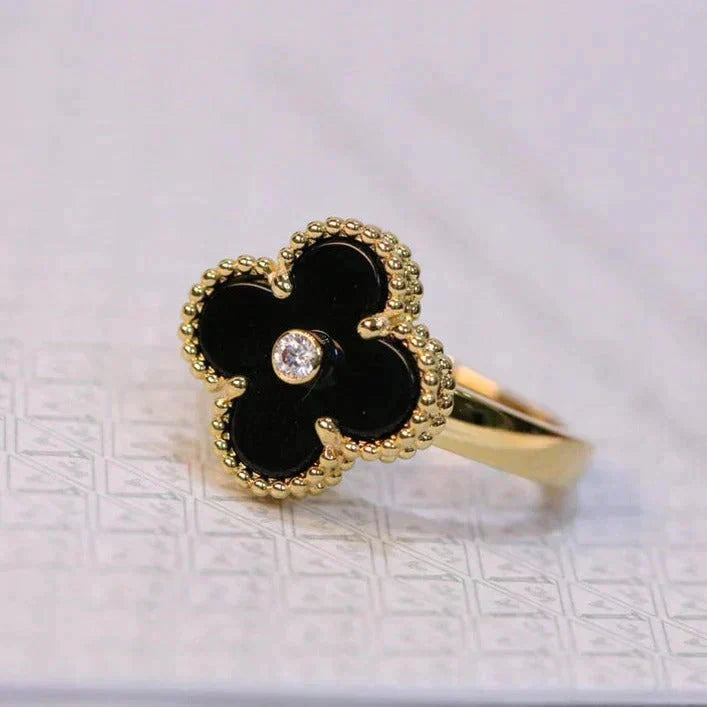 [Dawnora Jewelry]CLOVER ONYX RING GOLD DIAMOND