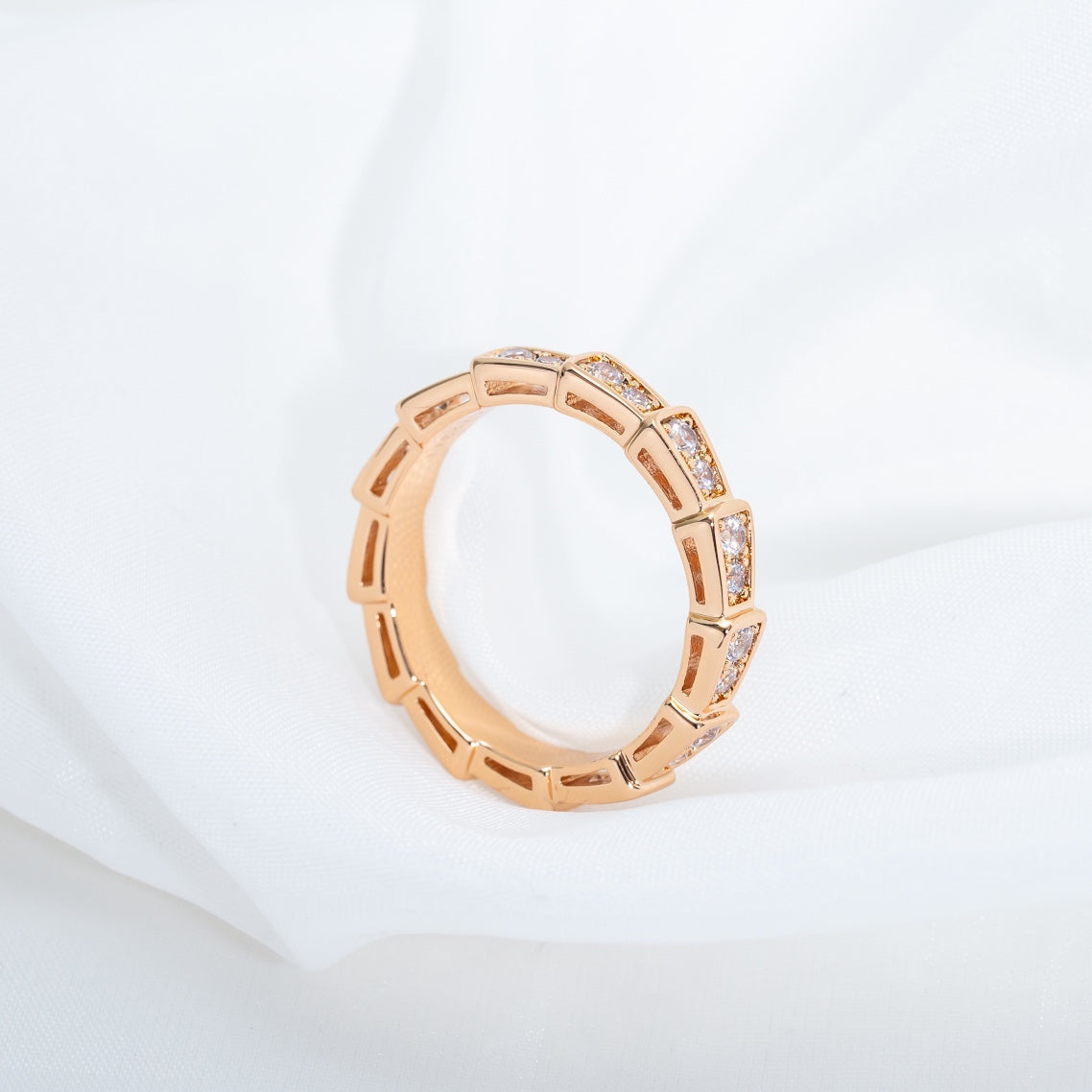 [Dawnora Jewelry]SERPENTI RING PINK GOLD DIAMOND PAVED 3MM