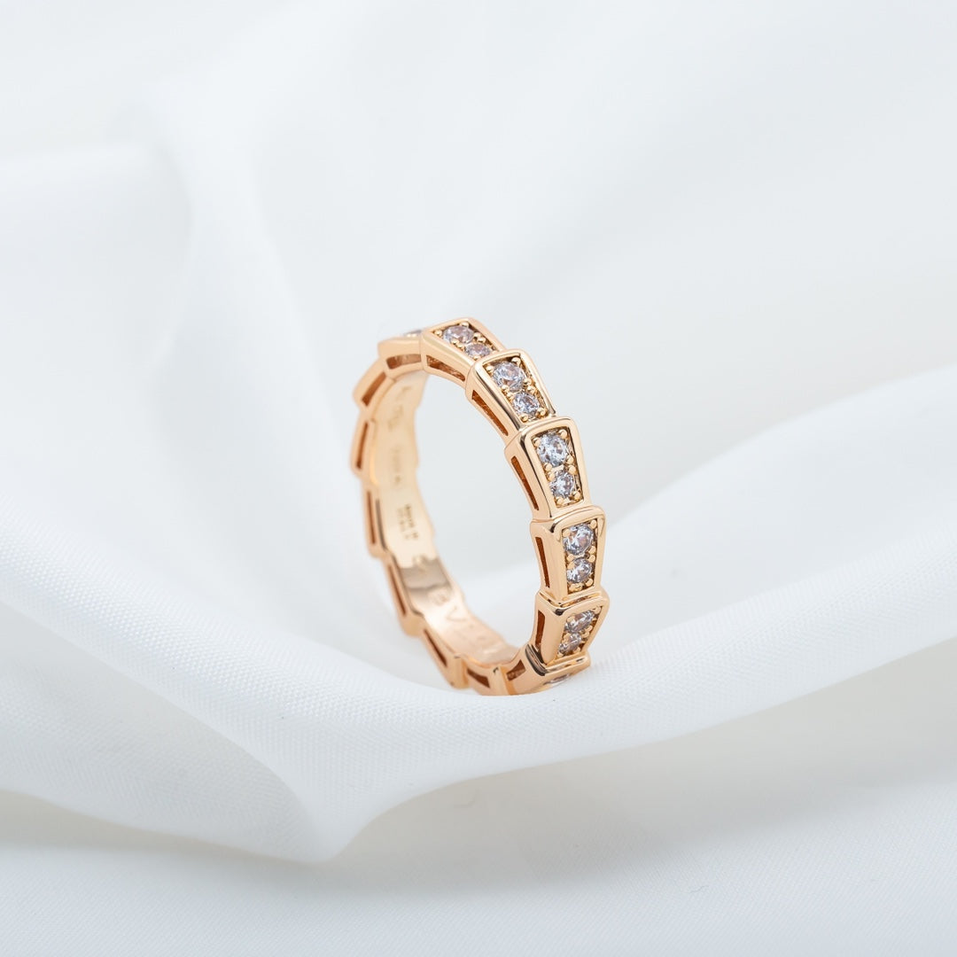 [Dawnora Jewelry]SERPENTI RING PINK GOLD DIAMOND PAVED 3MM
