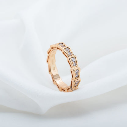 [Dawnora Jewelry]SERPENTI RING PINK GOLD DIAMOND PAVED 3MM