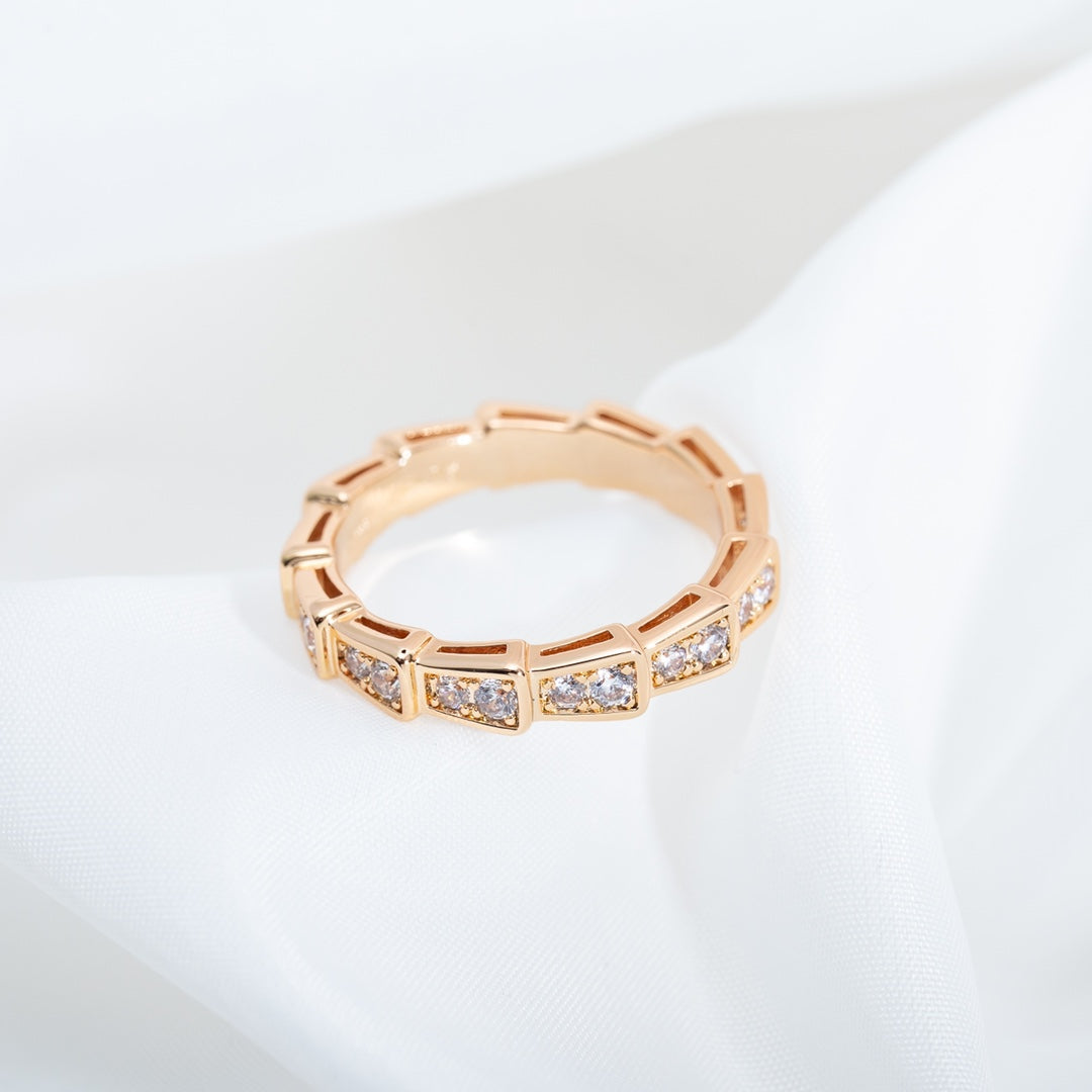 [Dawnora Jewelry]SERPENTI RING PINK GOLD DIAMOND PAVED 3MM