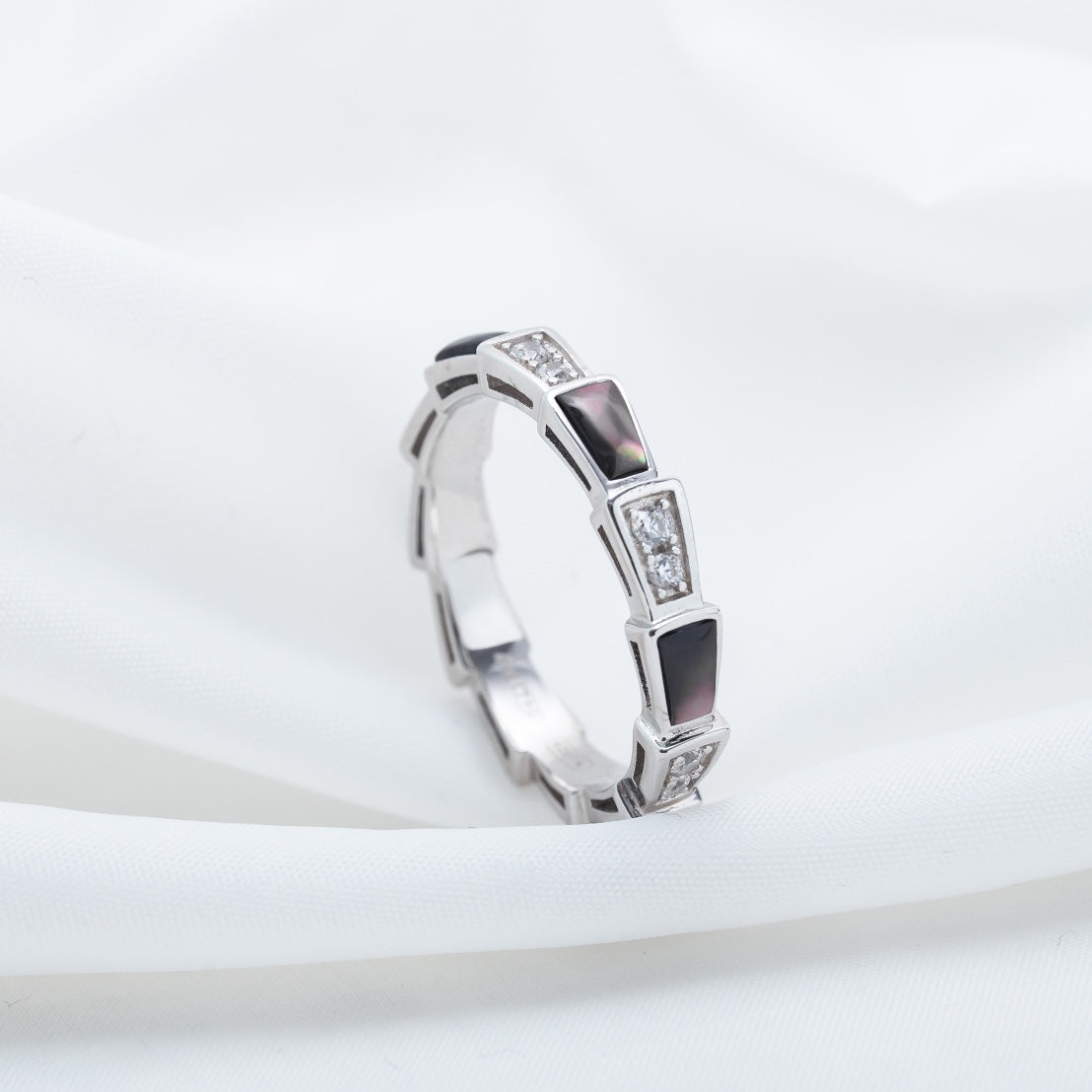 [Dawnora Jewelry]SERPENTI RING SILVER  DIAMOND BLACK MOP 3MM