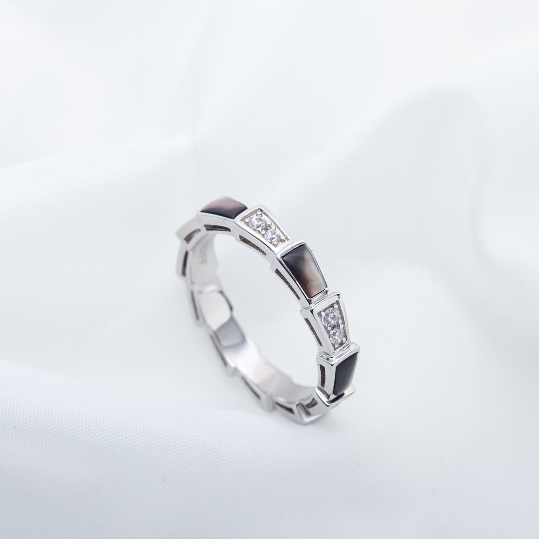 [Dawnora Jewelry]SERPENTI RING SILVER  DIAMOND BLACK MOP 3MM