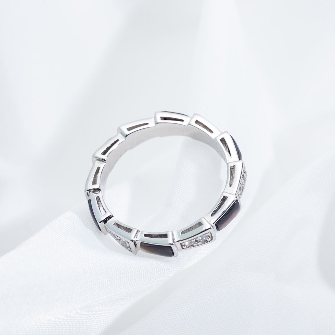 [Dawnora Jewelry]SERPENTI RING SILVER  DIAMOND BLACK MOP 3MM