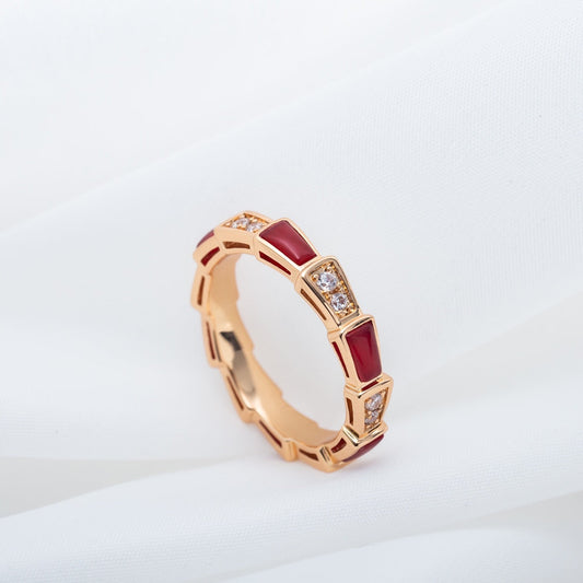 [Dawnora Jewelry]SERPENTI RING PINK GOLD CARNELIAN DIAMOND 3MM
