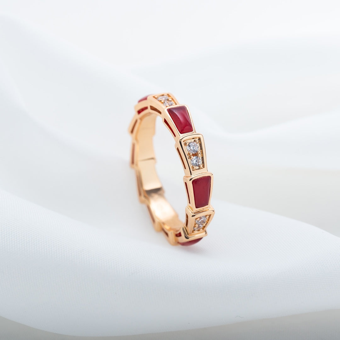 [Dawnora Jewelry]SERPENTI RING PINK GOLD CARNELIAN DIAMOND 3MM