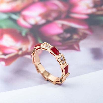 [Dawnora Jewelry]SERPENTI RING PINK GOLD CARNELIAN DIAMOND 3MM