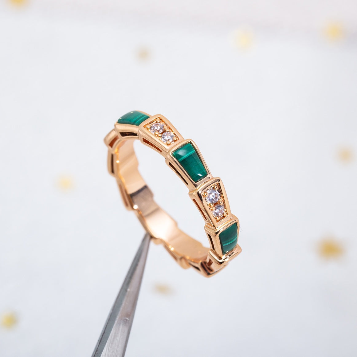 [Dawnora Jewelry]SERPENTI RING PINK GOLD MALACHITE DIAMOND 3MM