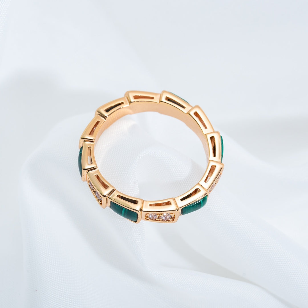 [Dawnora Jewelry]SERPENTI RING PINK GOLD MALACHITE DIAMOND 3MM