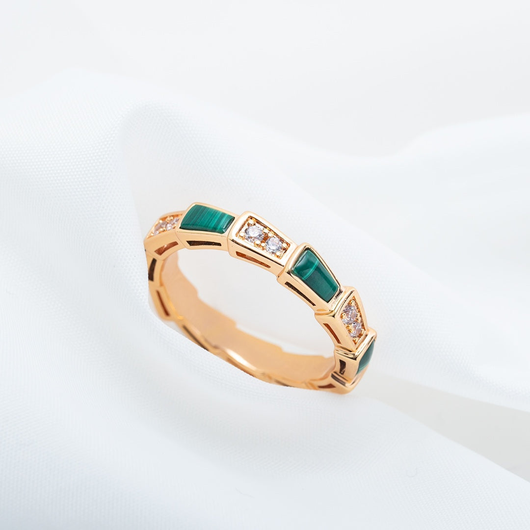 [Dawnora Jewelry]SERPENTI RING PINK GOLD MALACHITE DIAMOND 3MM