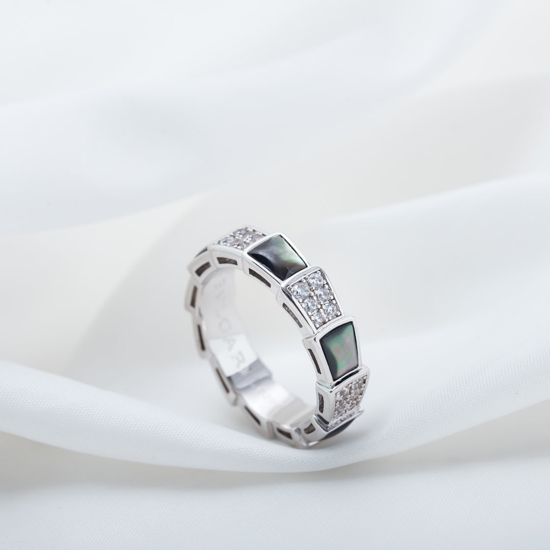 [Dawnora Jewelry]SERPENTI RING SILVER DIAMOND BLACK MOP 4MM