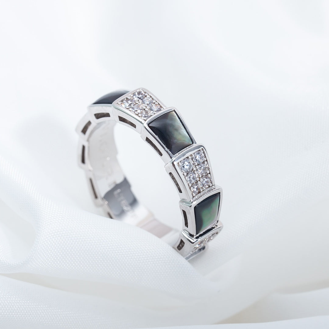 [Dawnora Jewelry]SERPENTI RING SILVER DIAMOND BLACK MOP 4MM