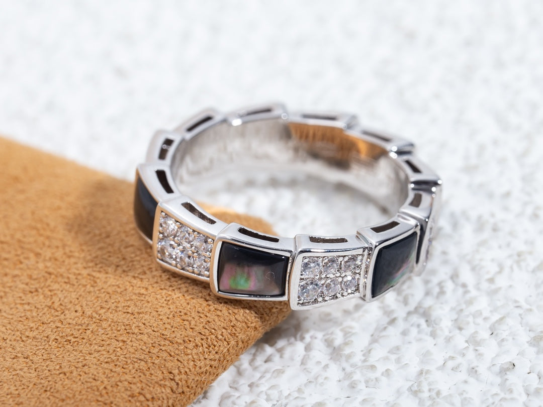 [Dawnora Jewelry]SERPENTI RING SILVER DIAMOND BLACK MOP 4MM
