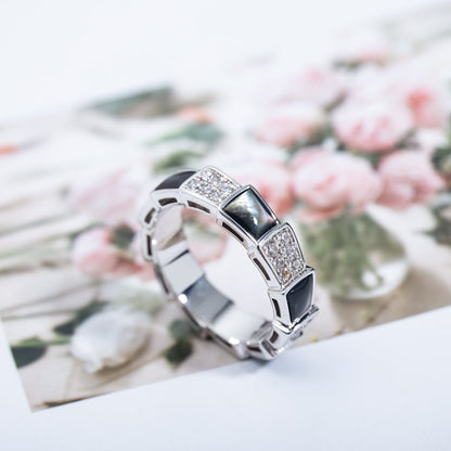 [Dawnora Jewelry]SERPENTI RING SILVER DIAMOND BLACK MOP 4MM