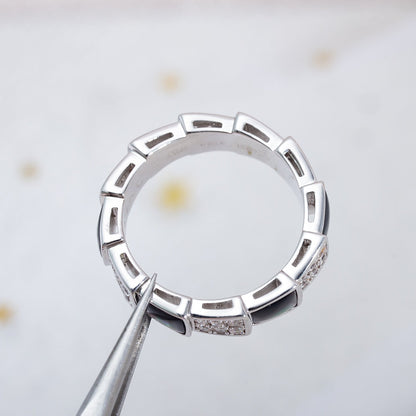 [Dawnora Jewelry]SERPENTI RING SILVER DIAMOND BLACK MOP 4MM
